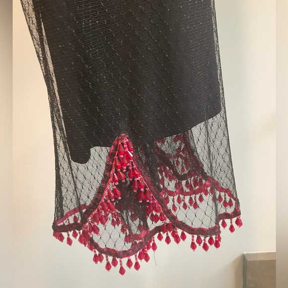 Betsey Johnson New York Vintage Dress - Blk, Sheer, Pink Beads on bottom trim. - Picture 3 of 5